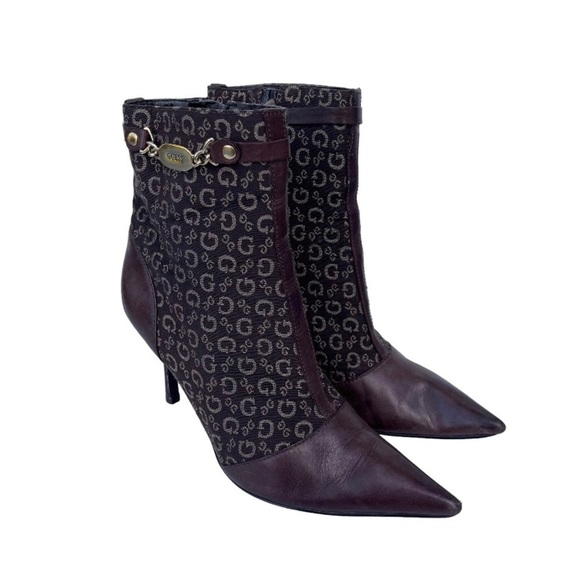 Guess Vintage Heeled Boots  Women's Size 7 US Brown Leather Canvas‎ Pointy Toe - Picture 2 of 10